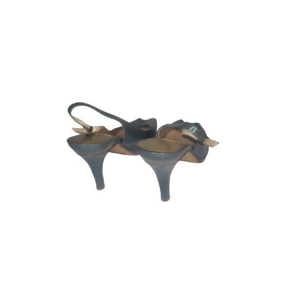 Cole Haan Stiletto Heels Women Sz 7.5B Green Peep Toe Patent Leather Designer - Picture 4 of 6